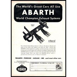 1968 Abarth Exhaust Systems Vintage Print Ad Porsche 4 Barrel Man Cave Wall Art